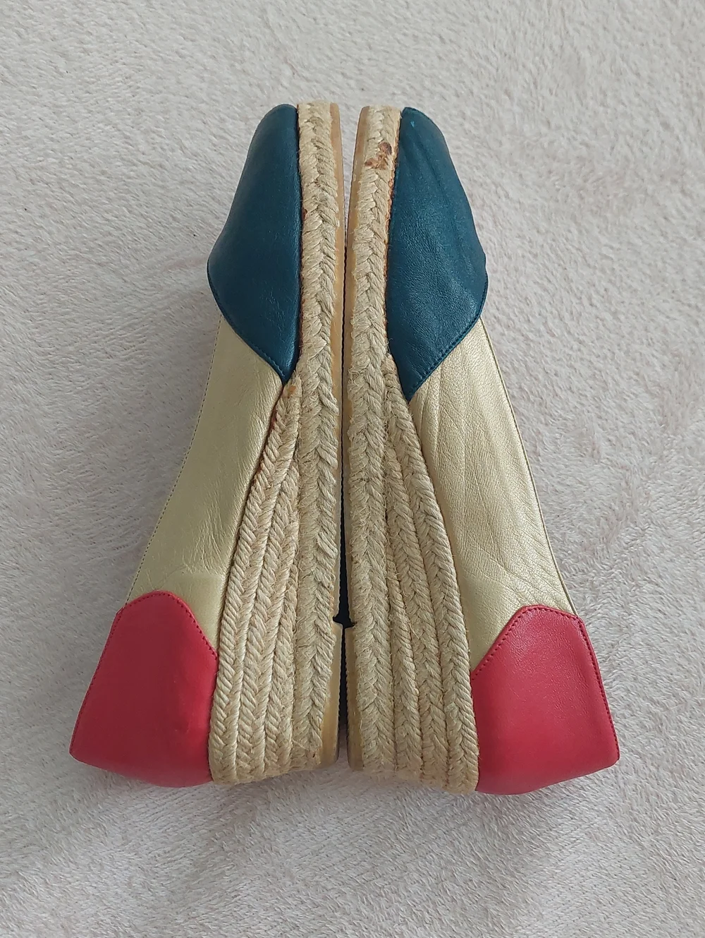 EVAN PICONE SPORT Peep-Toe Espadrille Wedges in Colors Navy, Gold, White & Red
